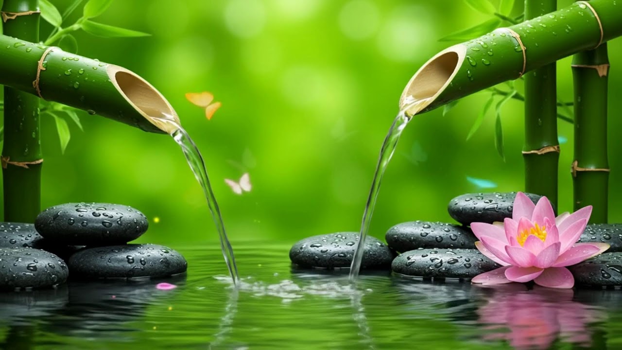 Calming Bamboo Fountain and Piano Harmony – Soothing Music for Relaxation and Deep Rest