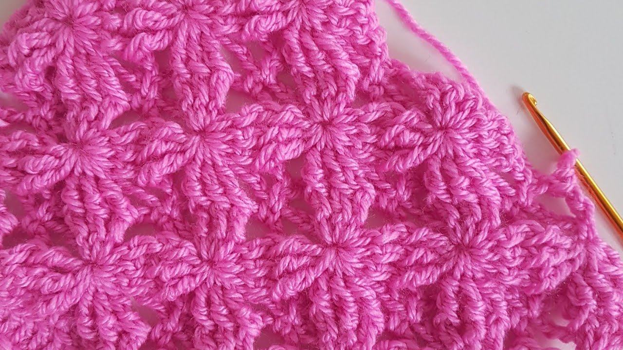 Çapraz Petek Modeli / Battaniye /3D Crochet Flower Scarf