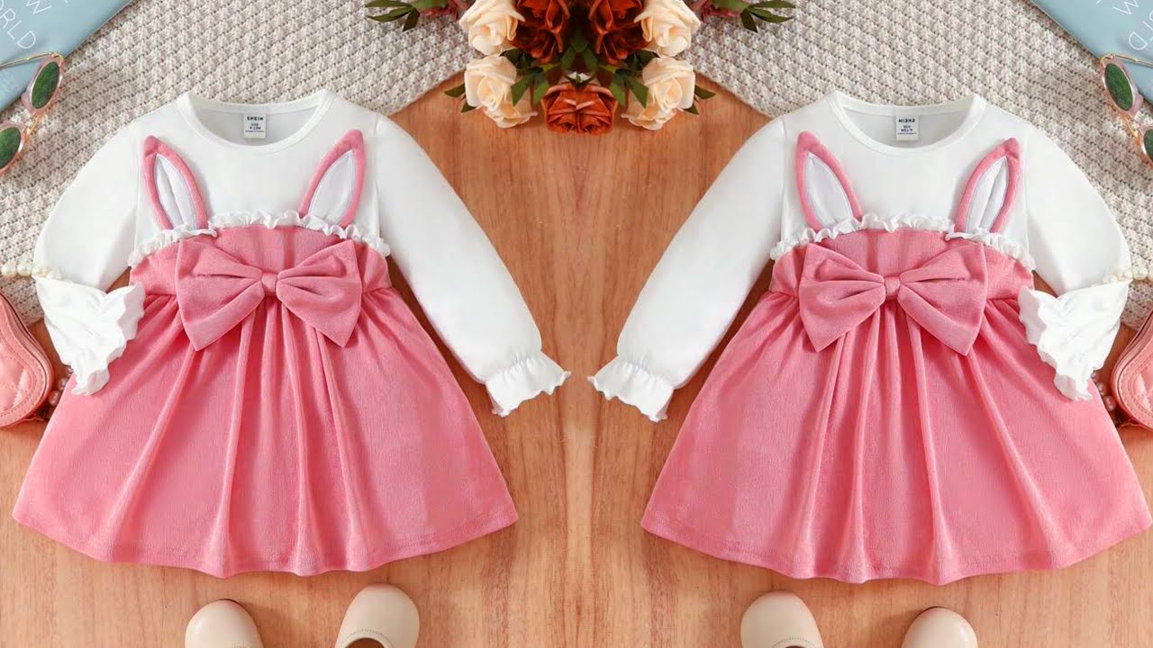 Adorable Rabbit Style Two Tone Baby Frock Cutting and Stitching | Baby Frock Cutting and Stitching