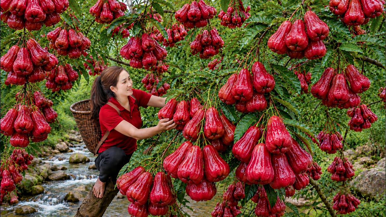 Harvesting 1,000+ Giant Red Wax Apples to Sell at the Village Market | Tropical Fruit