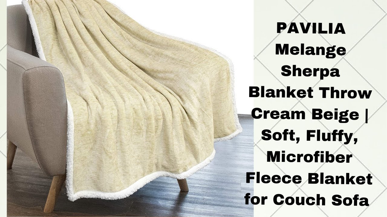 PAVILIA Melange Sherpa Blanket Throw Twin Size Cream Beige Warm Fuzzy Luxury Modern Plush Blanket,