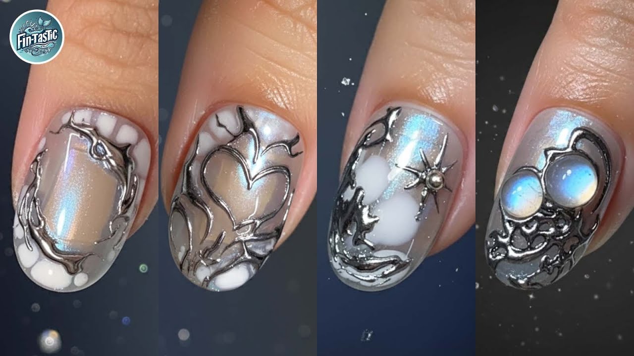 Liquid Chrome Aura Nails (Rounded) – 3D Heart, Star & Bubble Gel | Fin-Tastic NailDessign