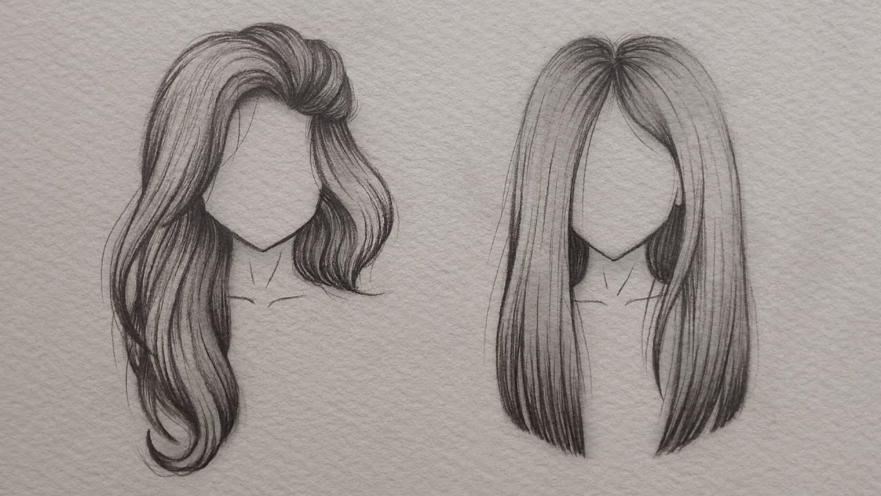 تعلم الرسم : كيف ترسم شعر سهل بالرصاص | رسم ستايلات شعر طويل من الامام للمبتدئين