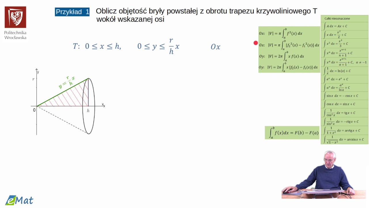 odc. 42  Obliczanie objętości brył obrotowych - zastosowanie całki oznaczonej