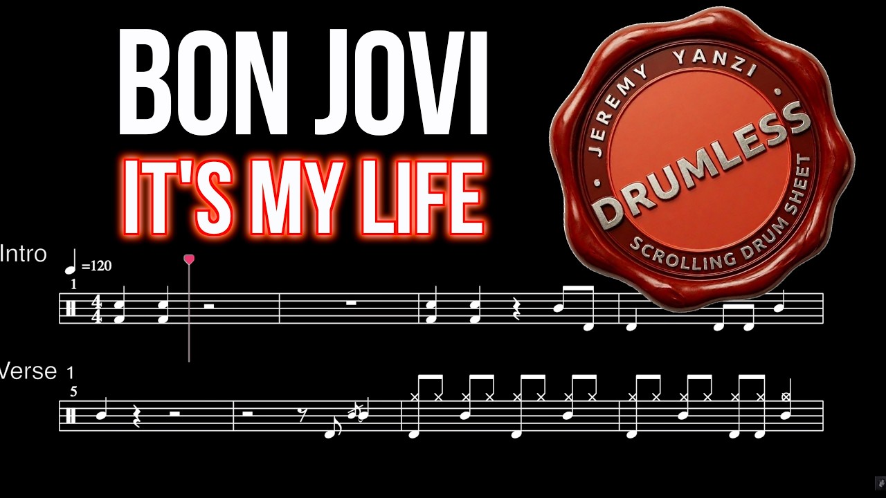 Bon Jovi - It's My Life - Drumless (with scrolling drum sheet)