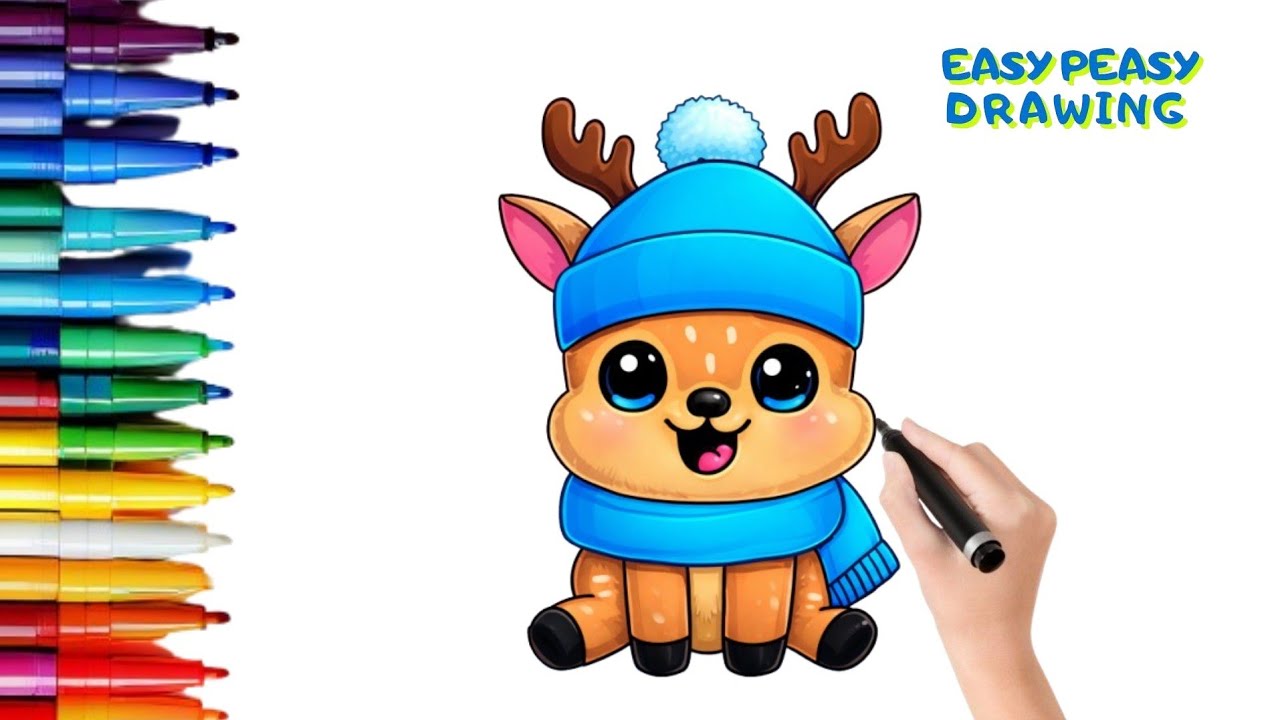 How to draw a cute Christmas reindeer | Step by Step 