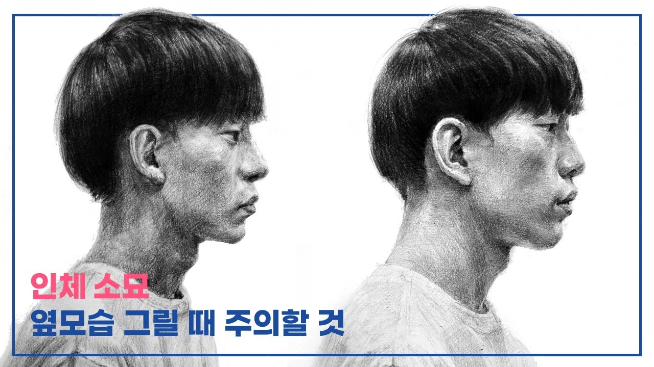 인체소묘 얼굴 측면 잘 그리는 법. 초벌부터 완성까지