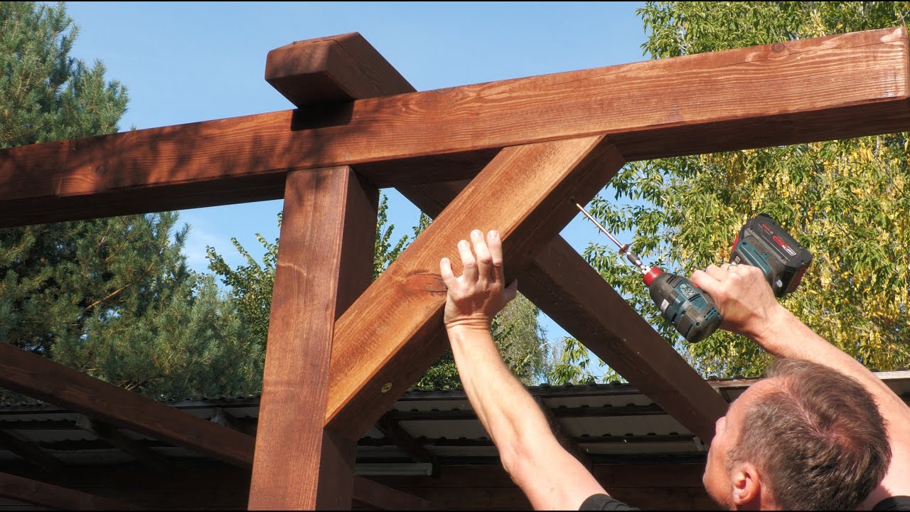 Wiata garażowa Cz 5 Zastrzały i kalenica Carport Part 5: Braces and Ridge Beam #diy #woodworking
