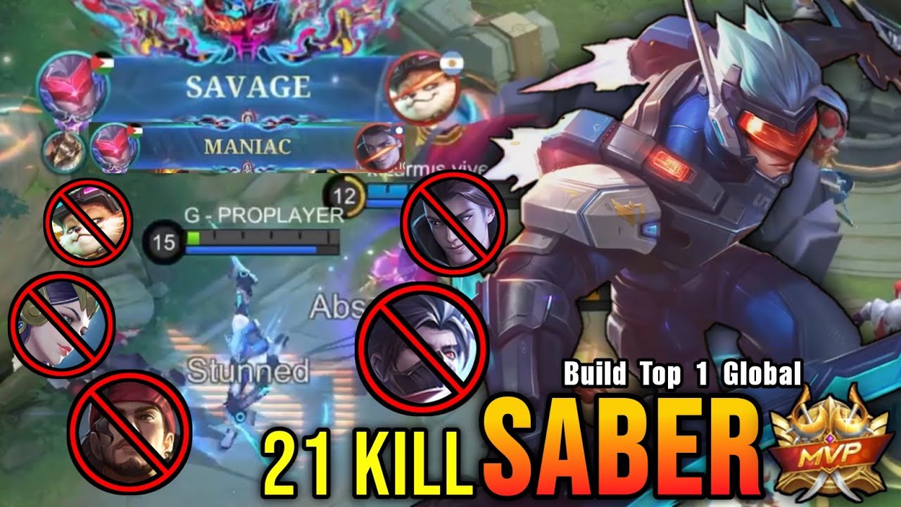 SAVAGE + 21 Kills!! Powerful Jungler Saber WipeOut The Enemies!! - Build Top 1 Global Saber ~ MLBB