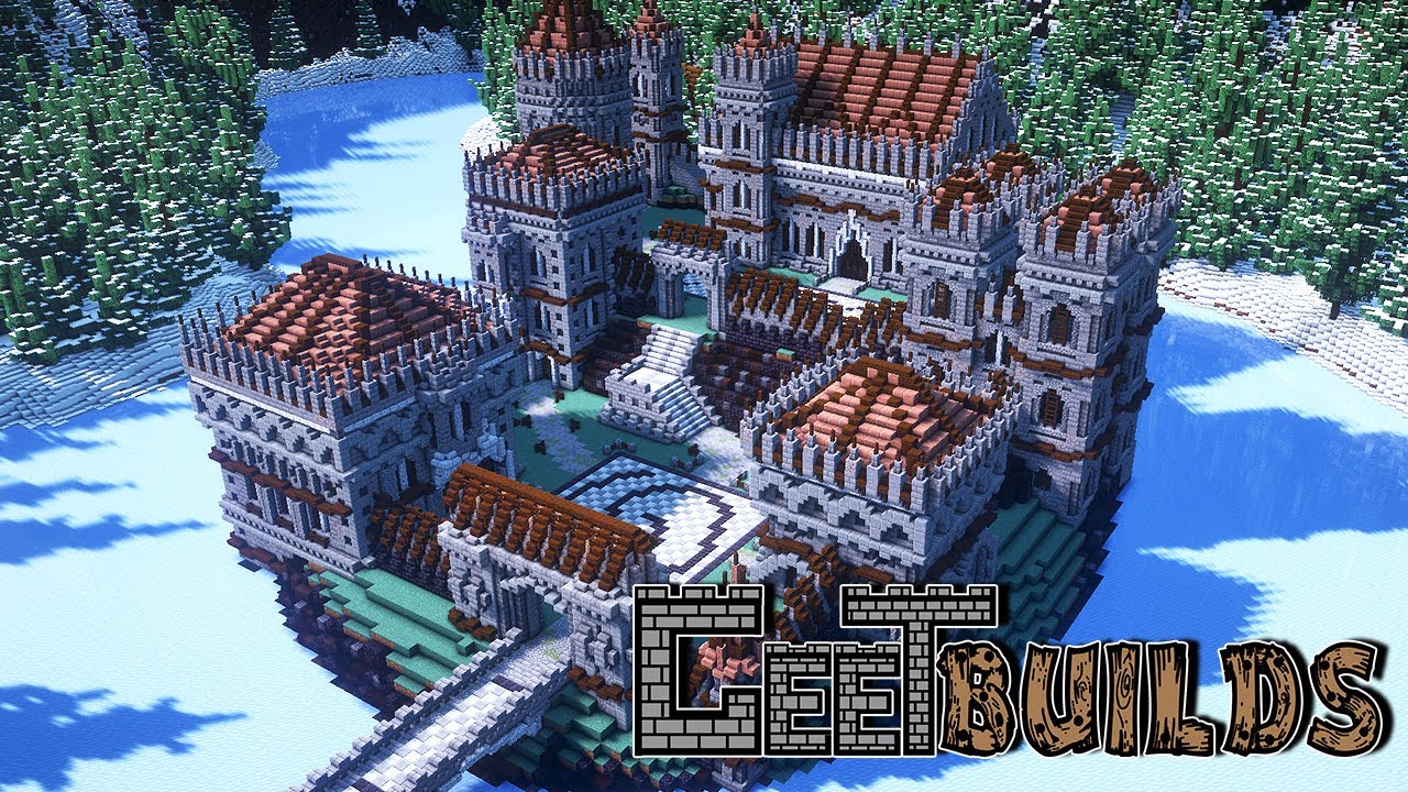 Minecraft Icy Lake Castle Surrounded by Snowy Mountains