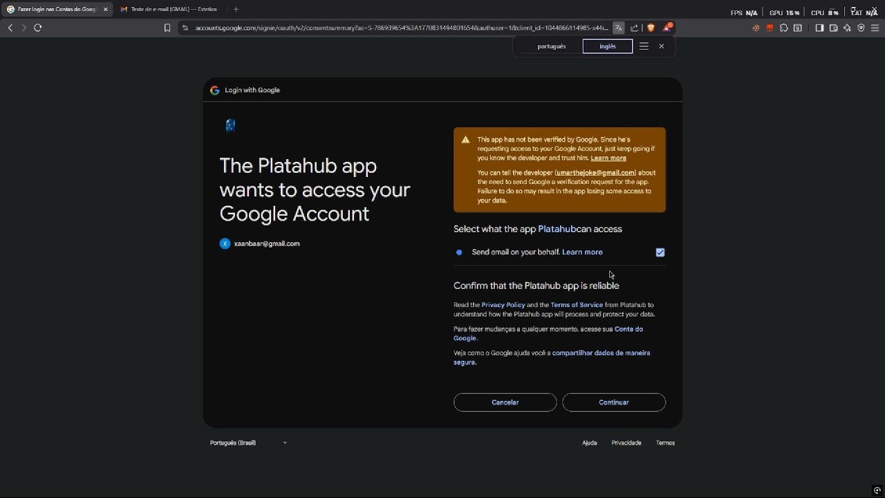 Platahub Gmail OAuth Concent