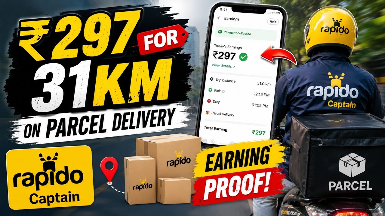₹297 for 31km on Parcel delivery in Rapido Captain