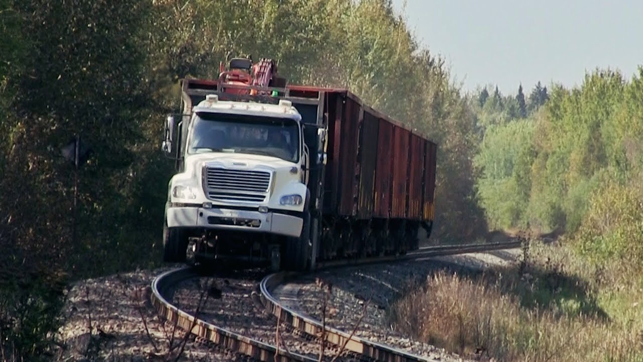 Hi-Rail Truck Thinks He’s A Train! Pulling CN Hoppers, HUGE Loaded CN Coal Train - THROWBACK THURS