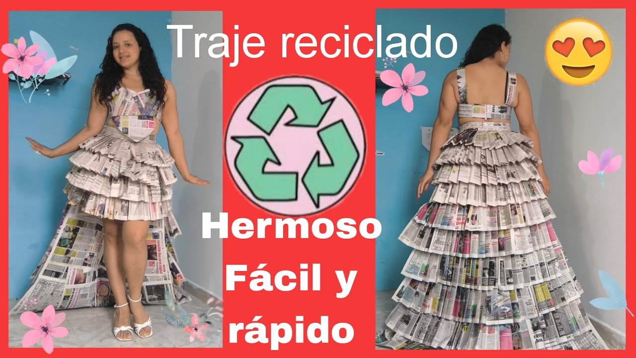 Traje reciclado ♻️ de papel periódico fácil y rápido! #influencerstyle #reciclado #manualidades