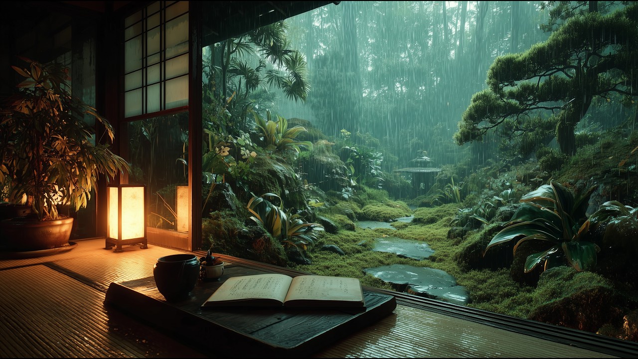 3 Hours Japanese Zen Garden Rain Sounds for Sleeping & Studying | Healing ASMR