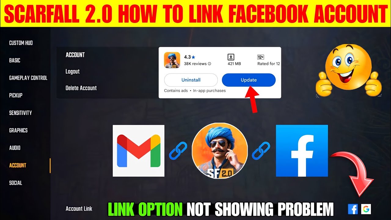 Scarfall 2.0 Facebook Login Kaise Kare | How To Link Facebook Account | Scarfall 2.0 New Update