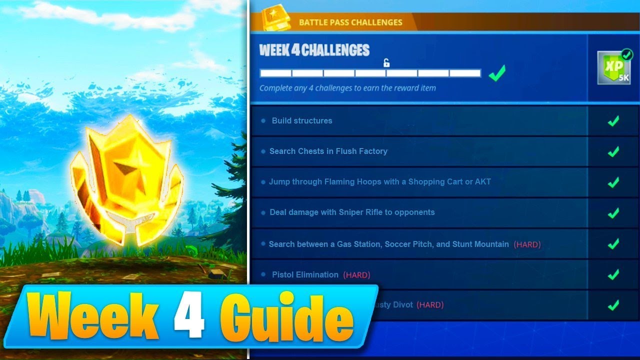 Fortnite Week 4 Challenges Guide! - FLAMING HOOPS Locations, Treasure Map (Season 5 Battle Royale)