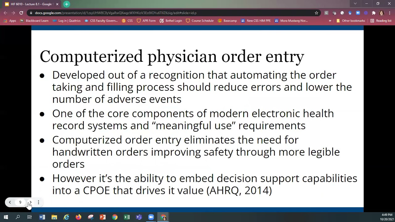 HIF 6010 Lecture 8.1 Computerized Physician Order Entry (CPOE)