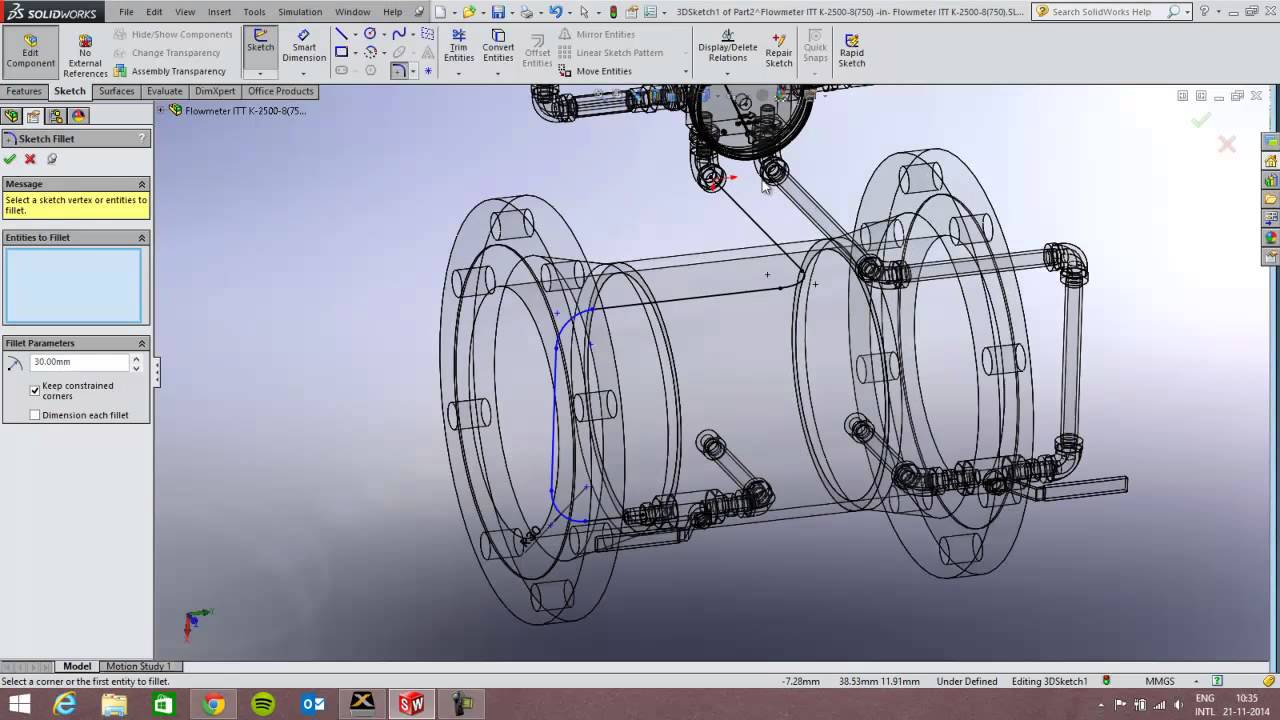 top down modelling in SolidWorks drawing a tube in an assembly
