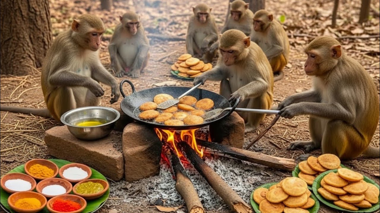 🐵 जब बंदरों ने मिलकर बनाई कुरकुरी कचौड़ी 😍 |