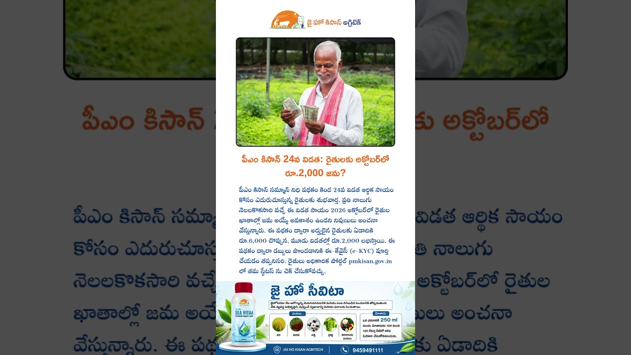 పీఎం కిసాన్ 24వ విడత: రైతులకు అక్టోబర్&zwnj;లో రూ.2,000 జమ? #telugu #agriculture #viralvideo