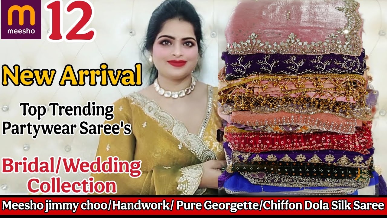 🥰Meesho Saree Haul494 Rs.🥰 Georgette/Bnarsi Silk Chickenkari /Jimmy Choo/Meesho Partywear Saree