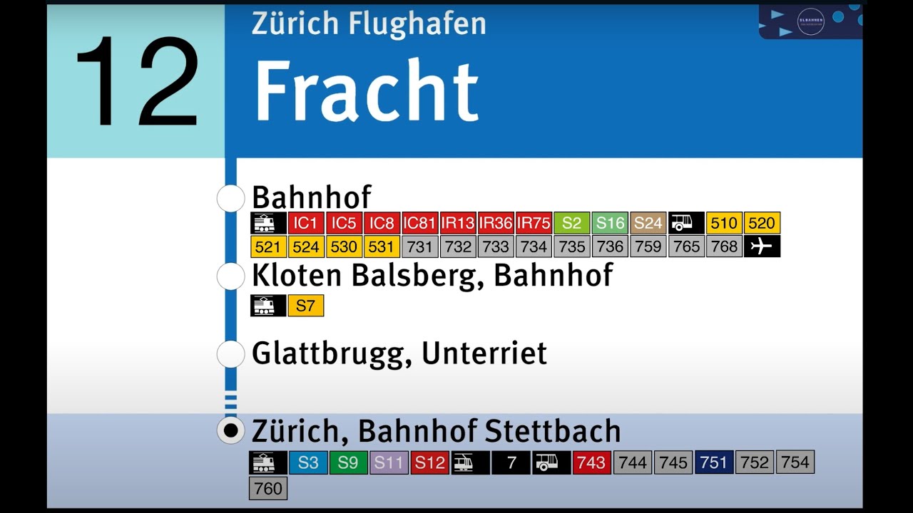 VBG Ansagen » 12 Zürich Flughafen, Fracht — Zürich, Bahnhof Stettbach | SLBahnen