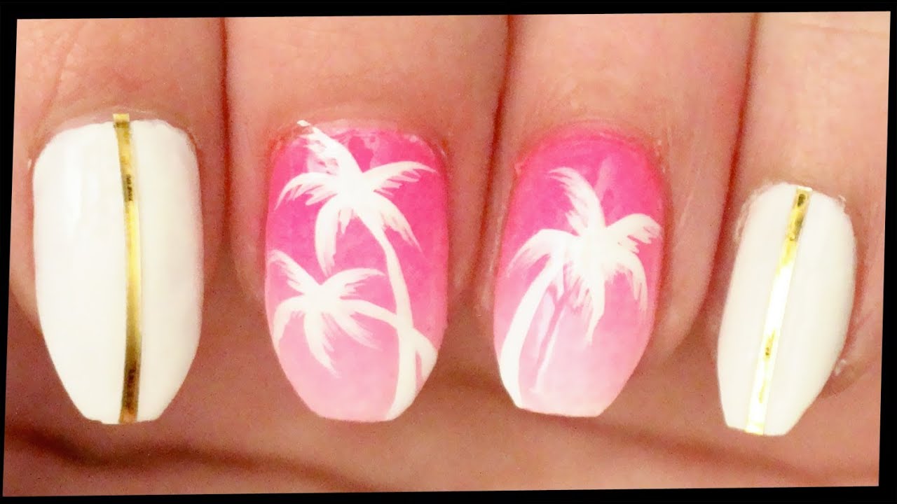 Palm Trees on Pink Ombre nail art