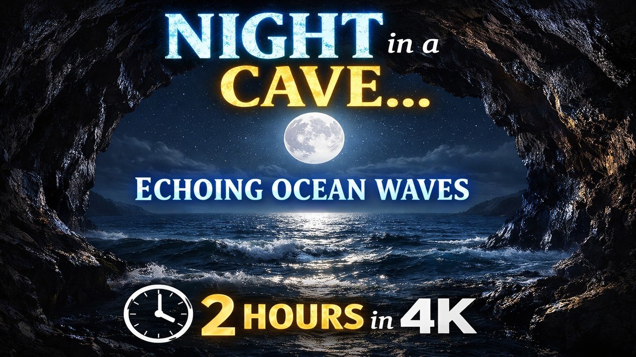 Cave Ocean at Night | Echoing Waves Ambience for Sleep, Relaxation & Meditation