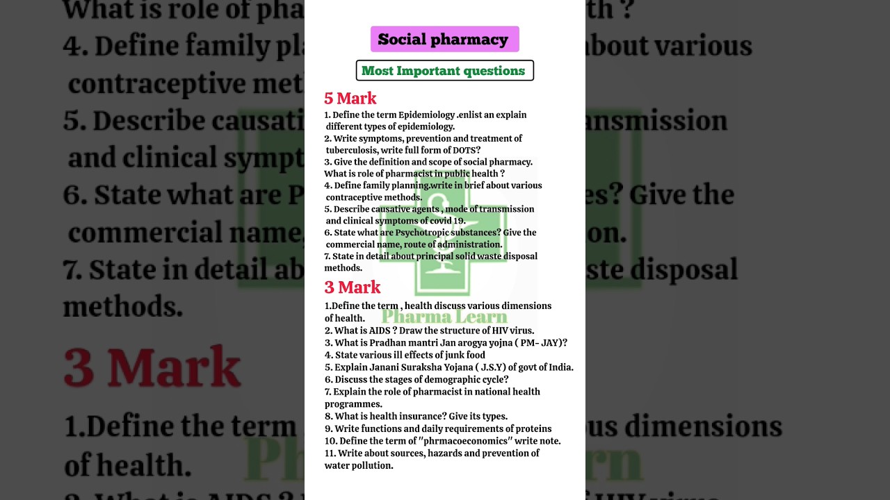 Social pharmacy most important questions || d Pharma 1st Year #dpharm #pharmacy