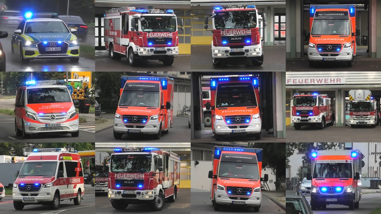 Feuerwehr & Rettungsdienst Trier Feuerwache 1, Polizei & DRK auf verschiedene Einsatzfahrten