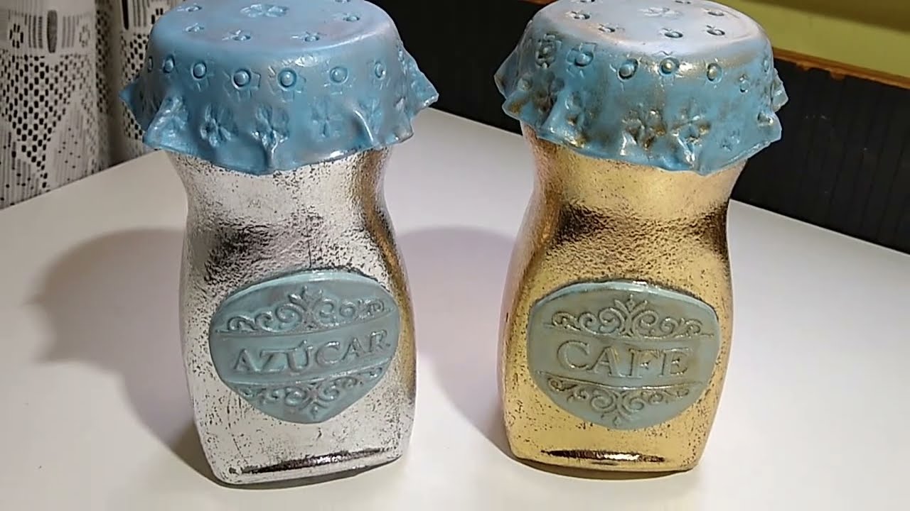 FRASCOS DE CAFÉ IDEAS fáciles Potes decorados fáciles PORCELANA FRIA+ FOIL @PinturasEterna