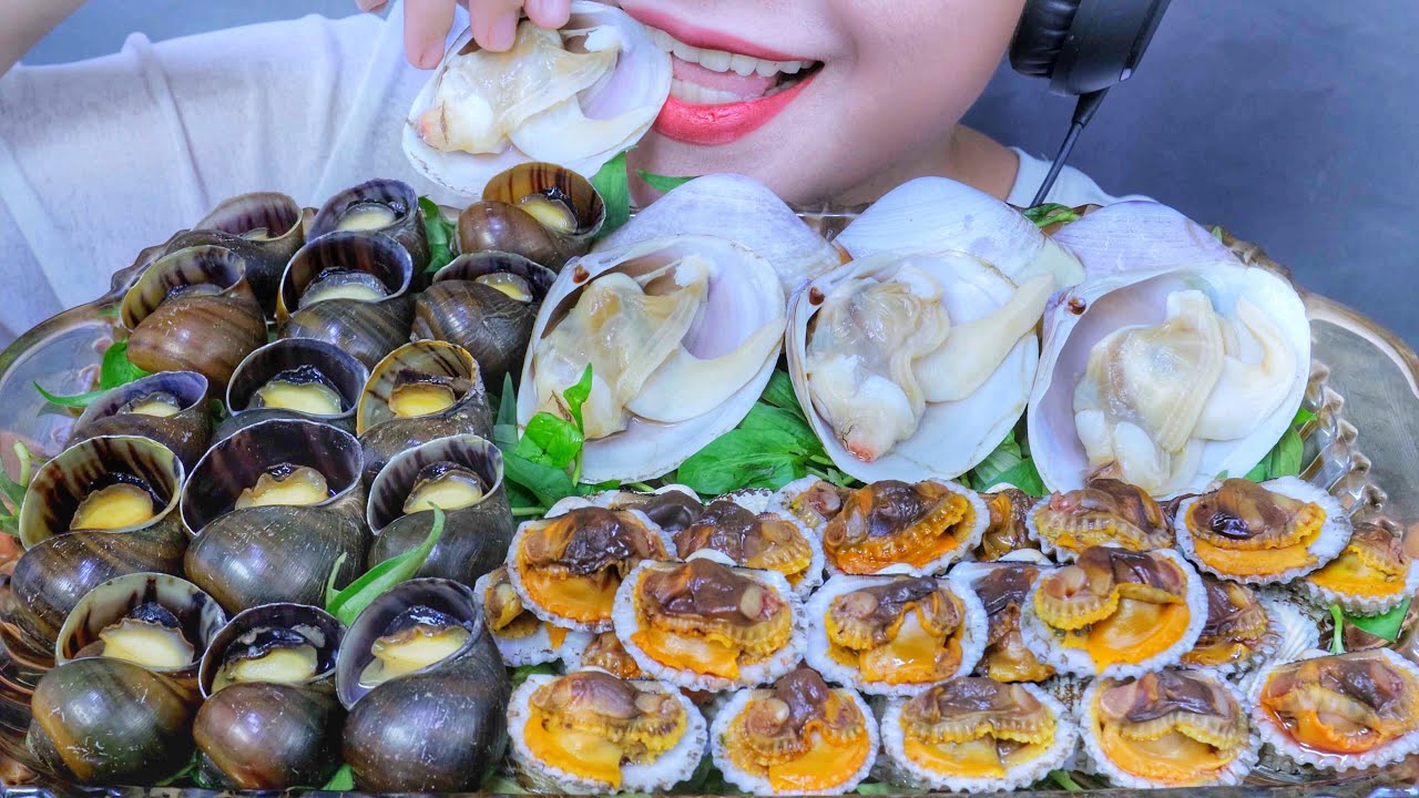 ASMR EATING APPLE SNAIL , BLOOD COCKLE , GEM CLAM , EATING SOUNDS | LINH-ASMR