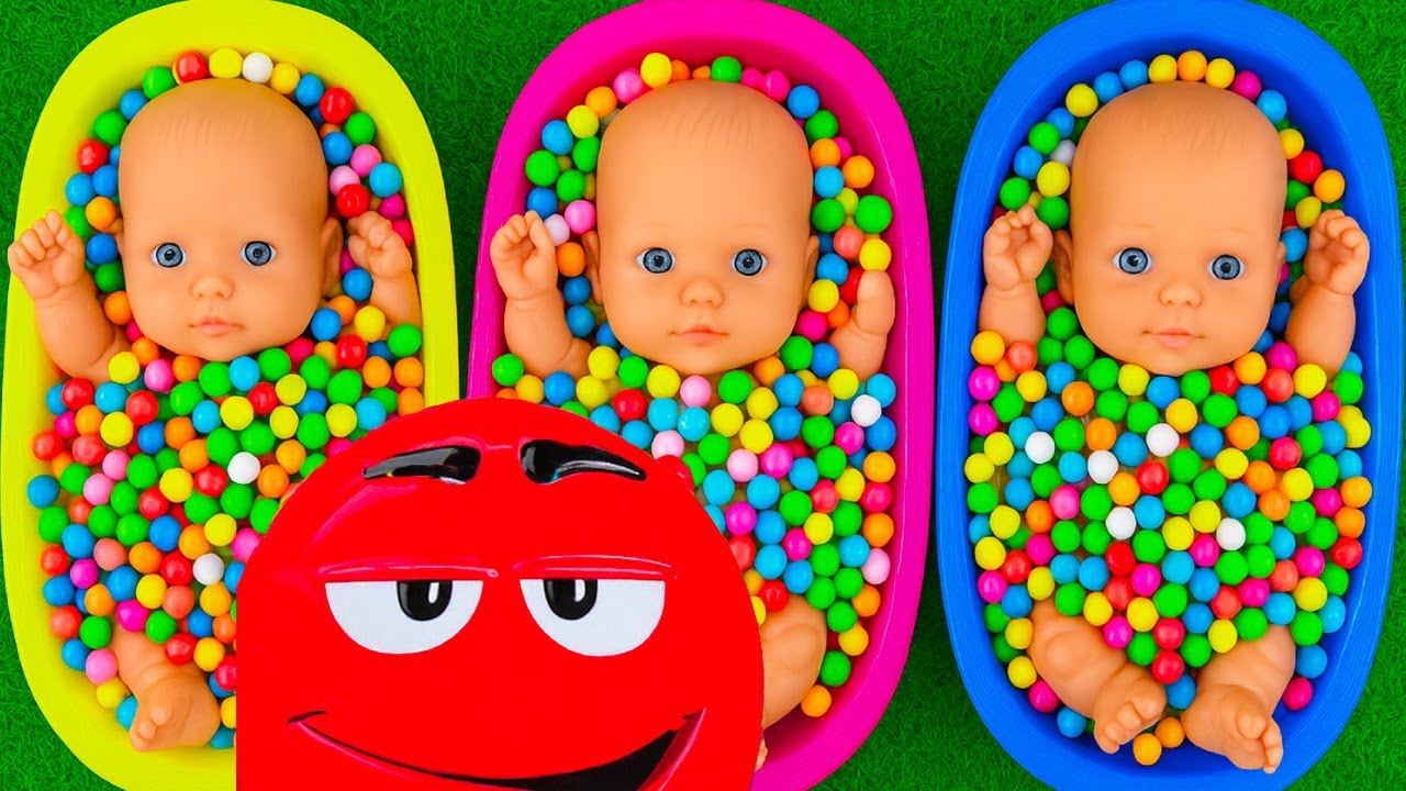 4 Minutes Satisfying with Full of 3 Rainbow BathTubs Candy with M&M's & Magic Slime Cutting Video 4