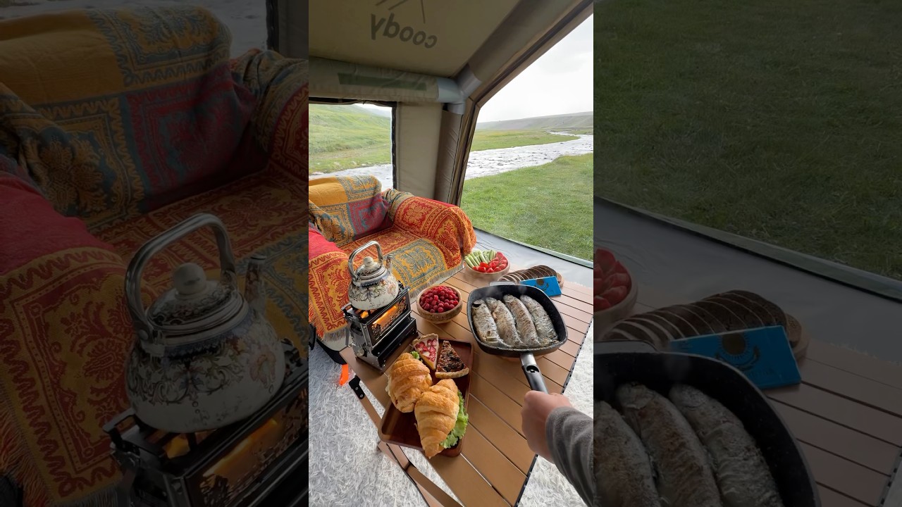 I really like my inflatable house 😍 #cooking #mountains #food #travel #top #shorts