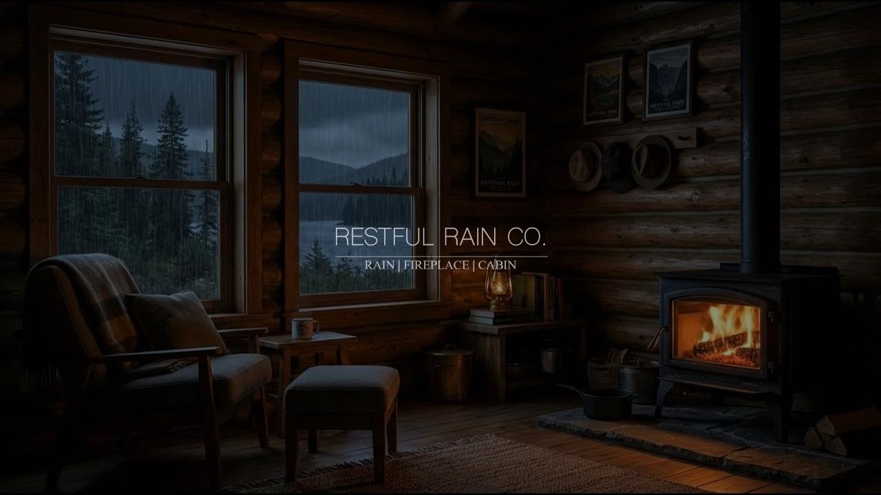 Cozy Cabin Fireplace 🔥 Rain Sounds for Deep Sleep & Relaxation