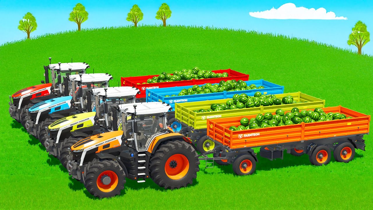 LOAD AND TRANSPORT WATERMELONES WITH MASSEY FERGUSON TRACTORS - Farming Simulator 25