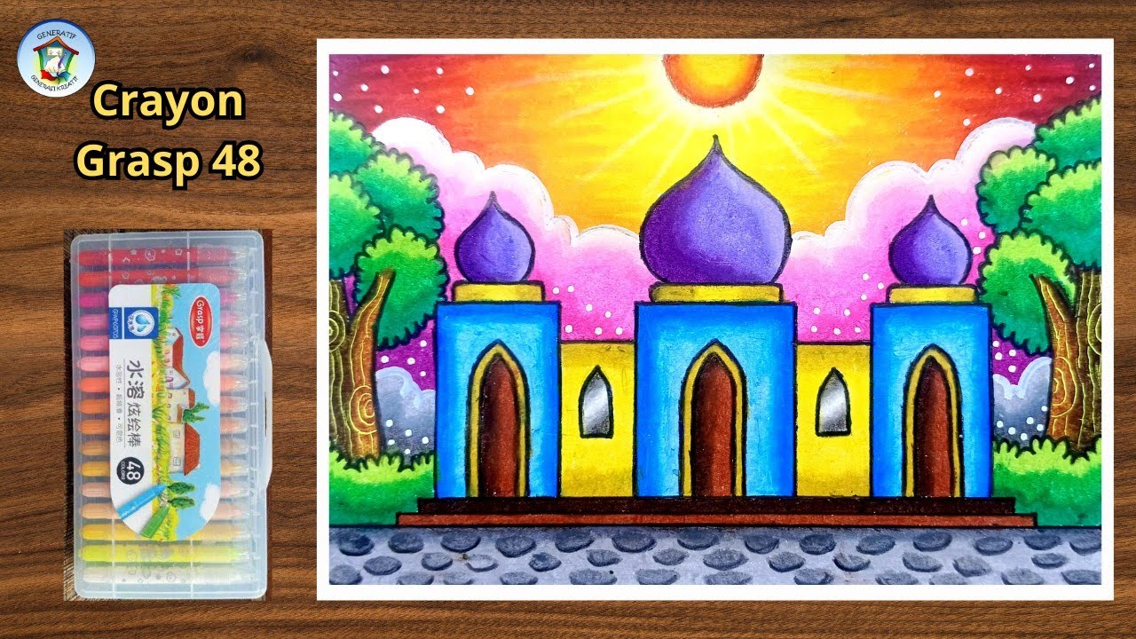 Menggambar Masjid yang Bagus dengan Crayon Grasp