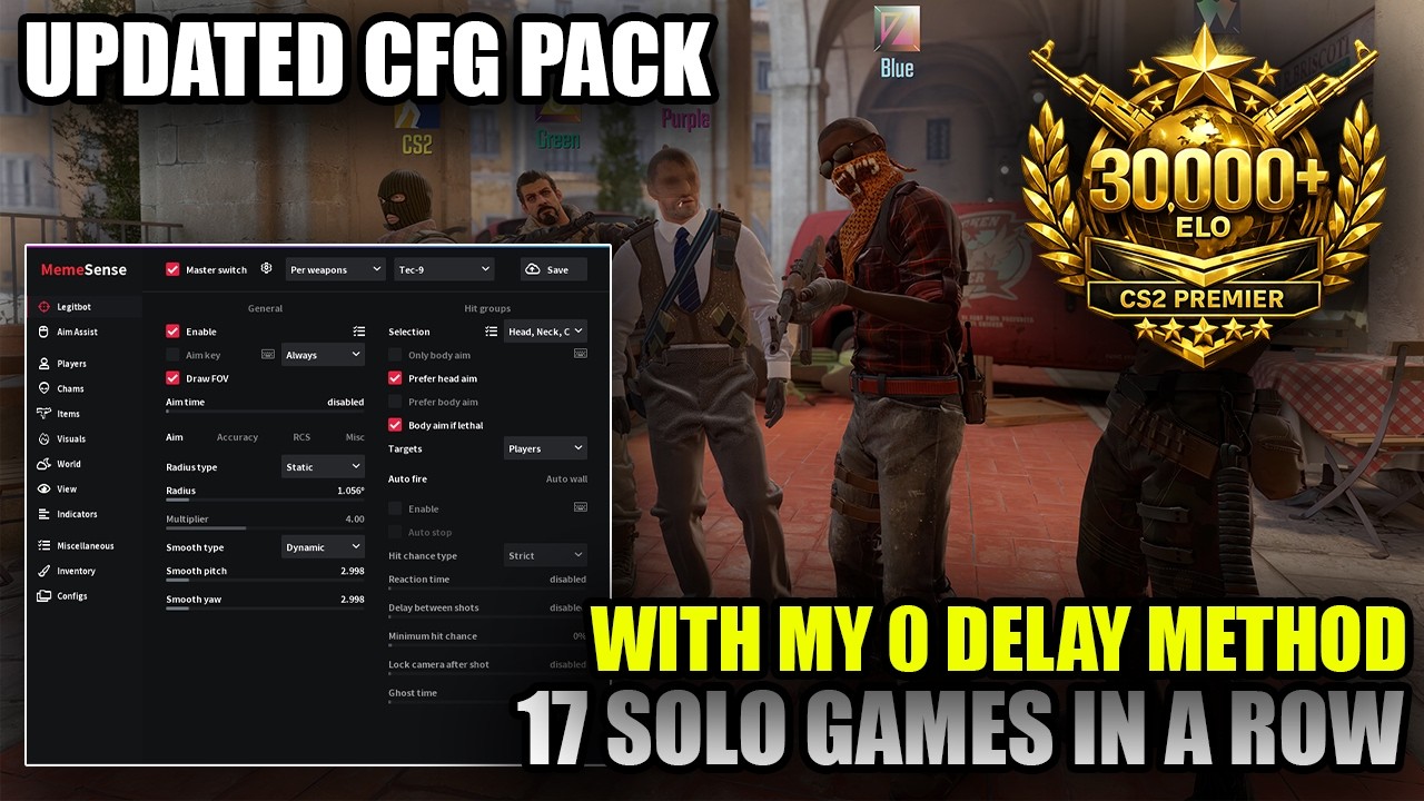 CS2 Premier 0 Delay Pro-Spread Rage CFG ⚡ Memesense Semi-Rage ⚡ No VAC Live (x17 Streak)
