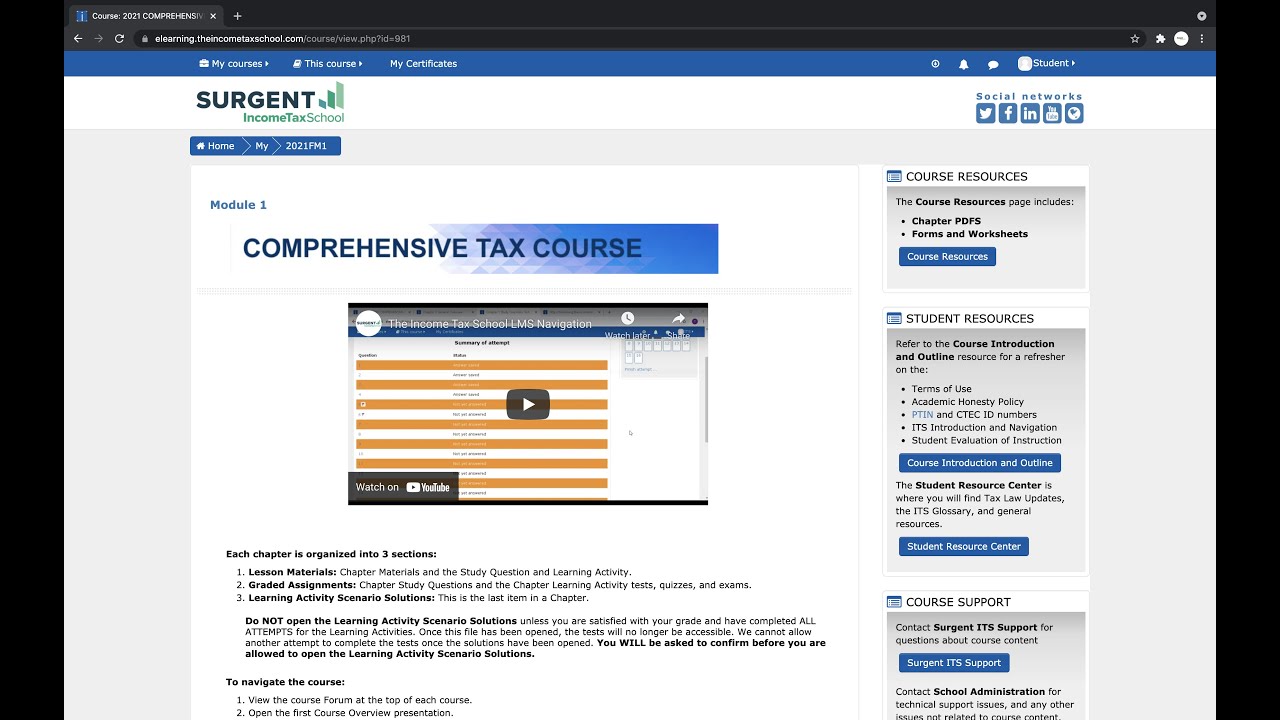 Surgent Income Tax School LMS Navigation