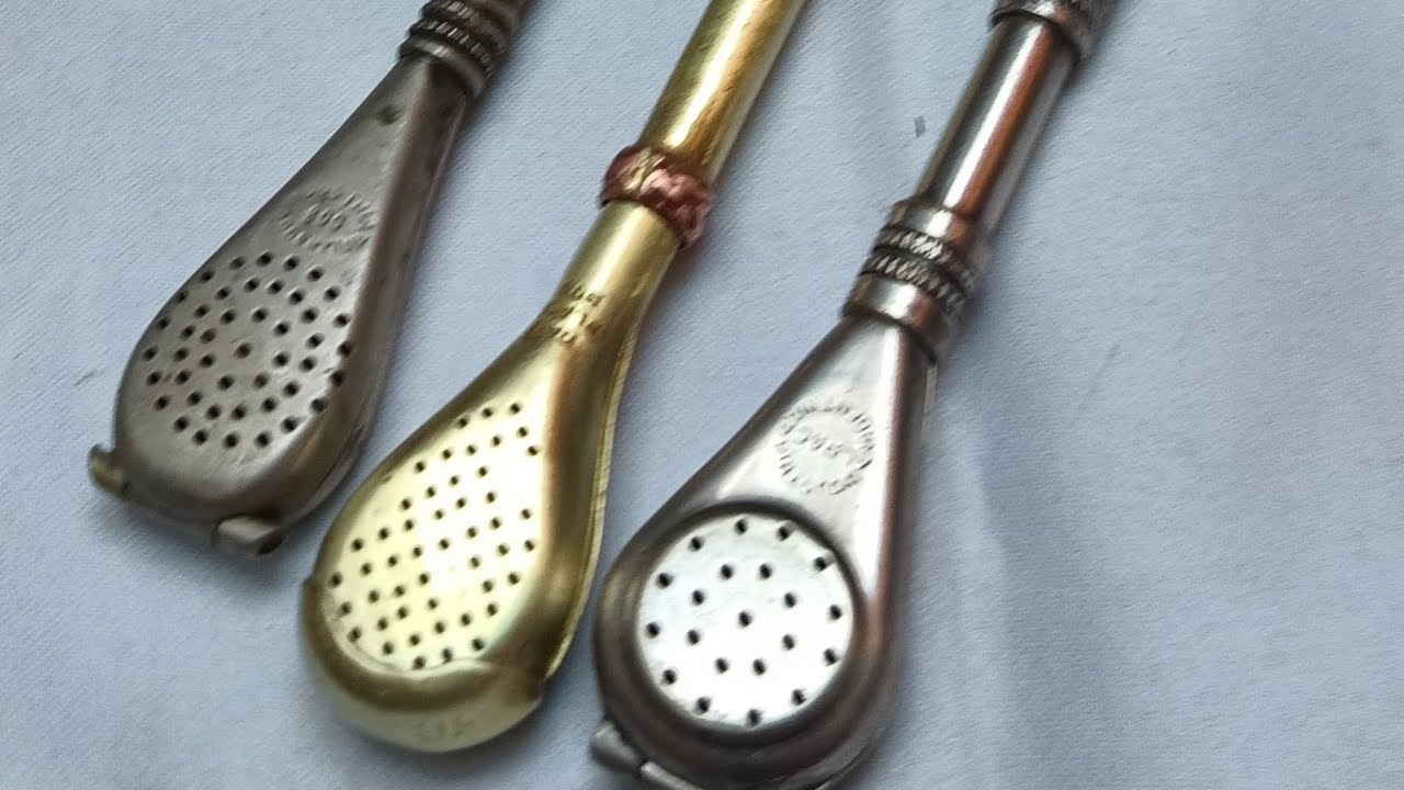 Antiguas Bombillas artesanales Achalay de Alpaca , plata 800 y sello de plata 900