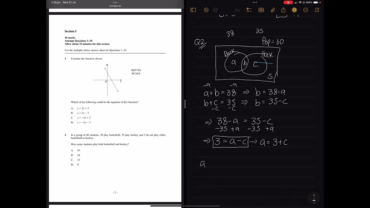 2024 HSC Mathematics Advanced/2 Unit Paper Q1-5 Solutions