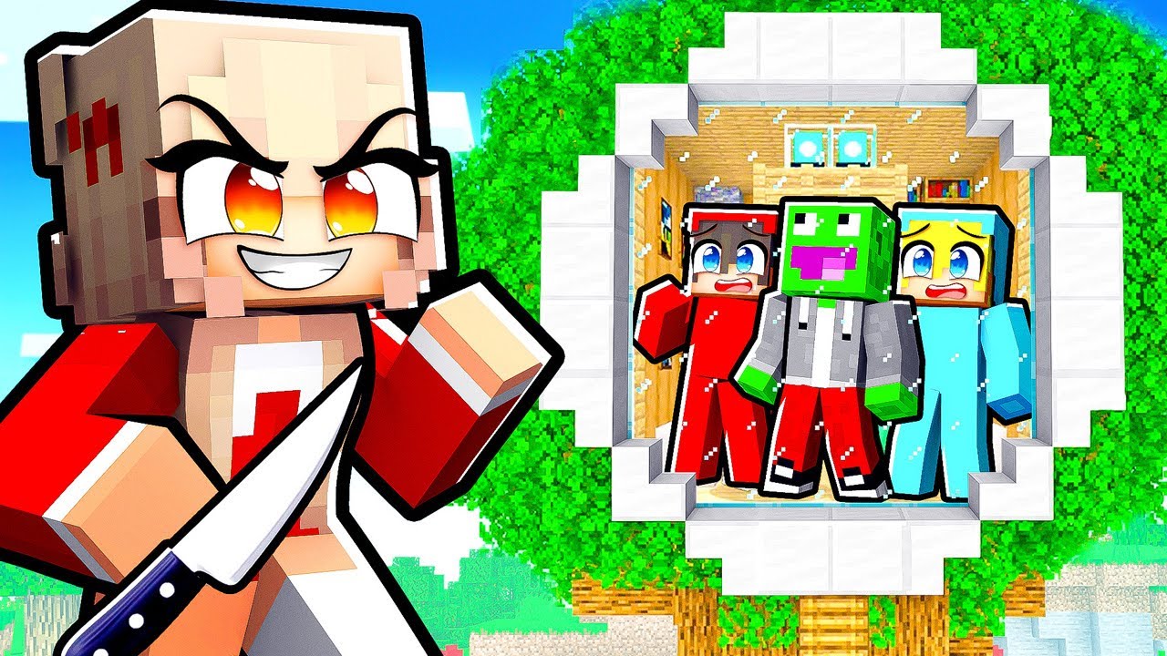 ZBUDOWAŁEM TAJNY DOMEK NA DRZEWIE żeby UKRYĆ SIĘ PRZED PRZEŚLADOWCZYNIĄ w Minecraft