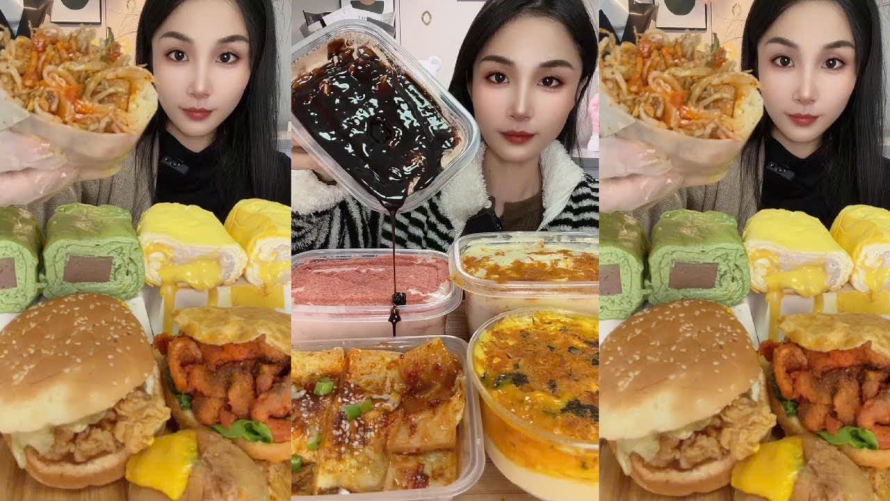 Eat Egg Custard Roll Cake, Hamburger, Chocolate Cream Cake, Strawberry Cream Cake in a Box