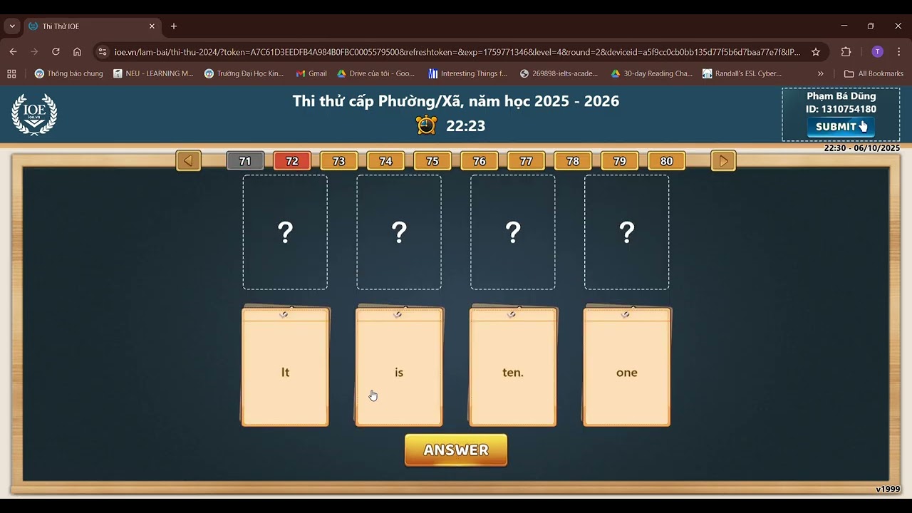 IOE thi thử cấp Phường lớp 4 2000