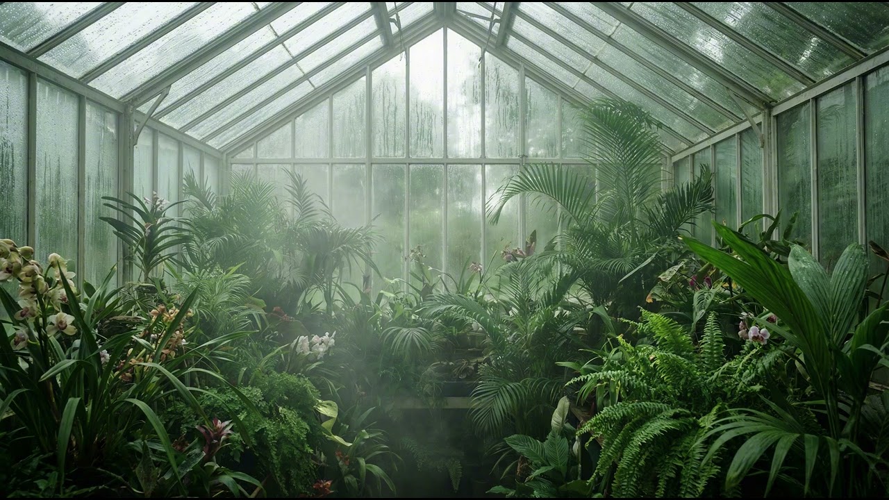 Rain on Glass & Tropical Plants | 528Hz Green Noise | Lluvia en Invernadero Relax