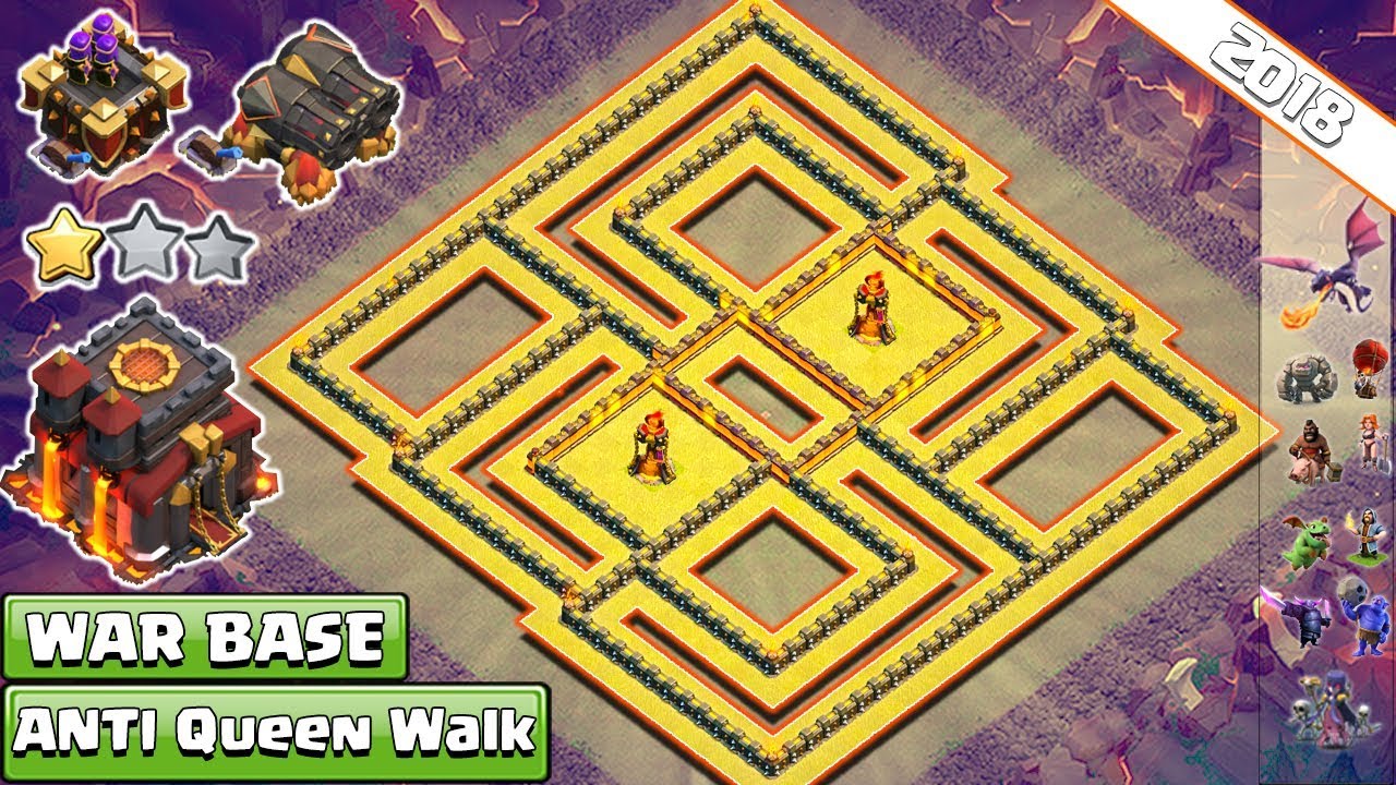 BEST Th10 War Base 2018 | Anti QueenWalk, Anti Valkyrie, Anti Bowler Anti 1 & 2 Star - Clash of Clan