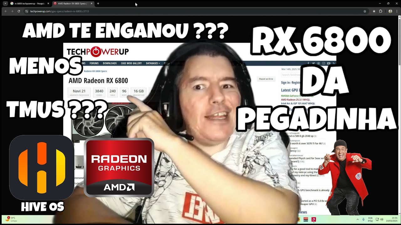 TESTEI A RX 6800 DA PEGADINHA DO MALANDRO + HIVE OS + BIOS MOD