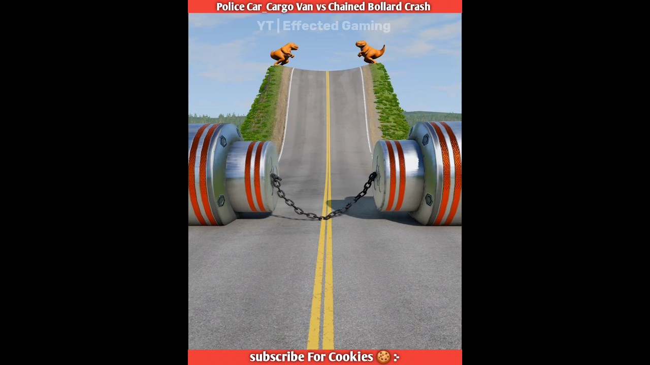 Police Car_Cargo Van vs Chained Bollard Crash - BeamNG drive #321
