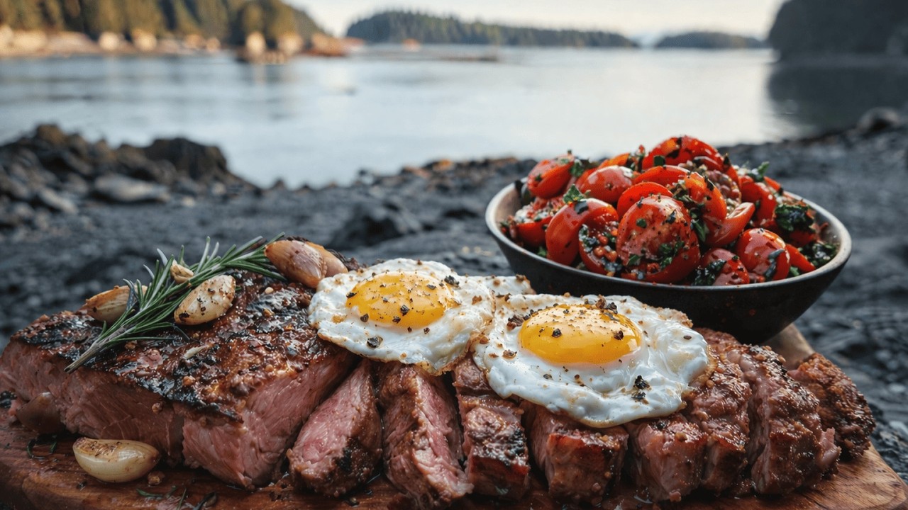 Butter Garlic Steak with Eggs | Alaska Outdoor Cooking